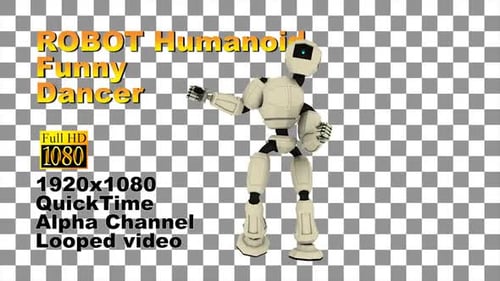 Funny Humanoid Robot Dancing 3D Animation Alpha Channel