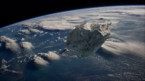 Large Asteroid Rotating in Orbit Near Earth Animation