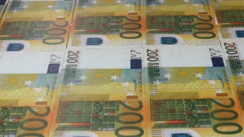 Close Up View of Stacked 200 Euro Notes