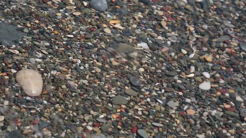 Kiesstrand und Meereswelle