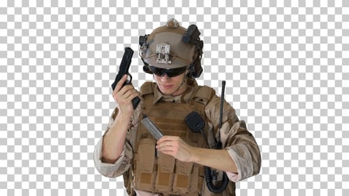 Soldier of army elite forces walking and, Alpha Channel