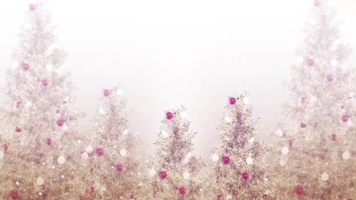 Festive Christmas Trees with Falling Snow and Ornaments