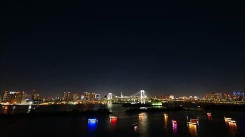 Beautiful Rainbow bridge in Tokyo city in Japan