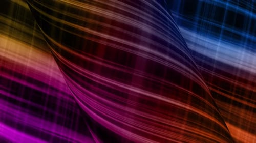 3d animation stream of colored ribbons flying on a black background with neon light.