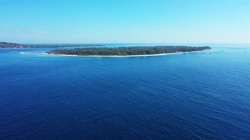 Aerial drone seascape of exotic shore beach holiday by blue ocean and white sand background of a day