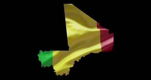 Mali national flag background with country shape outline. Alpha channel animation