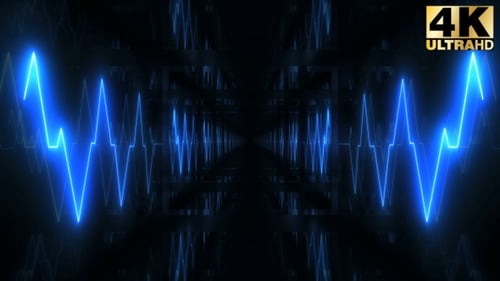 Futuristic Blue Neon Tunnel and Heartbeat Lines Loop