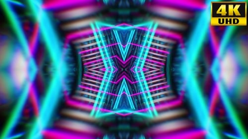 Vibrant Neon Geometric Light Tunnel Background Loop