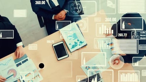 Aerial View of Business Meeting with Data Analytics