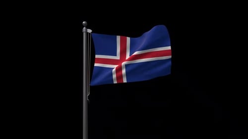 Waving Flag of Iceland Animation on Flagpole
