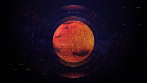 Mars in space with HUD interface elements. Mars with hologram design parts. Red planet in cosmos