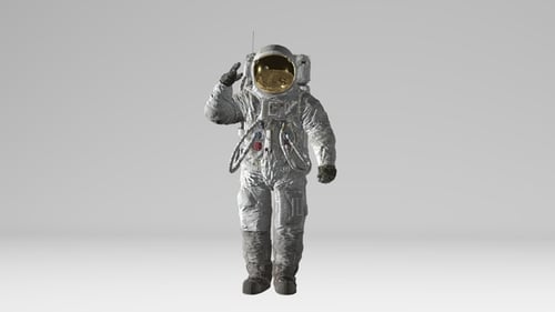 Lunar Astronaut saluting on white background with Alpha channel.