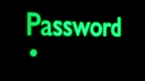 Entering password on computer. Green inscription and 8 digit parole.