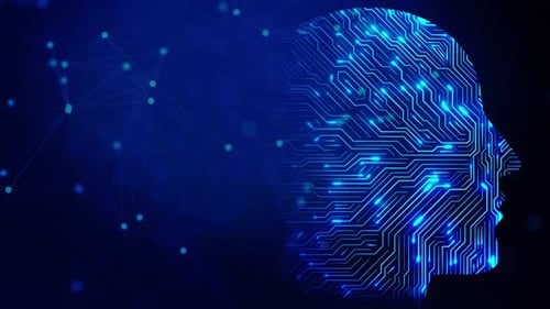 Artificial intelligence Human head outline with circuit board inside