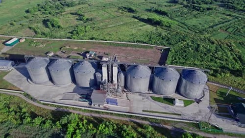 Aerial View of Huge Modern Grain Elevator