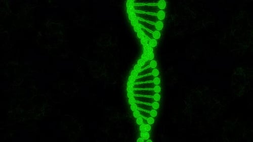 Animated Glowing Green DNA Helix Scientific Background Loop