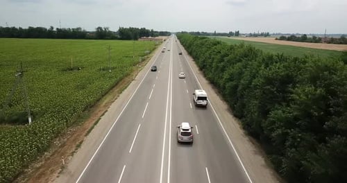 Aerial Fly Over Motorway, Freeway Traffic