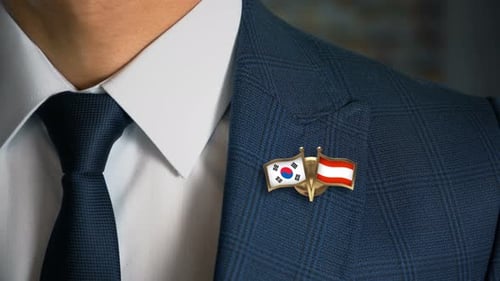 Businessman Friend Flags Pin South Korea Austria