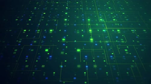 Futuristic Digital Grid Network with Glowing Data Squares