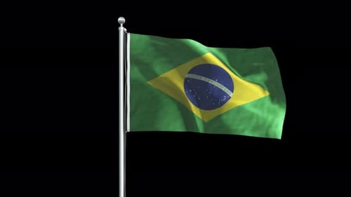 Brazilian Flag Waving Seamlessly on a Pole