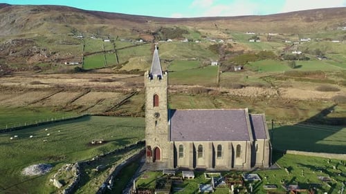 Aerial View of the Church of Ireland in Glencolumbkille Republic of Ireland