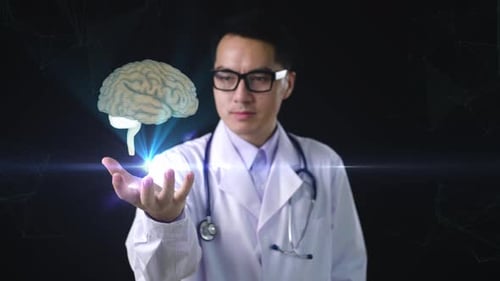 Doctor Presents Brain Hologram in Futuristic Setting