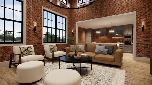 3d rendering. Interior house modern open living spac