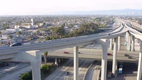 The Intersecting freeway road overpass. Top view.