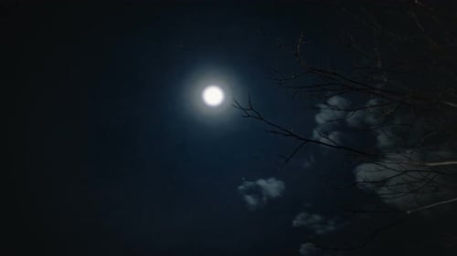 Clouds Passing Over Full Moon at Night