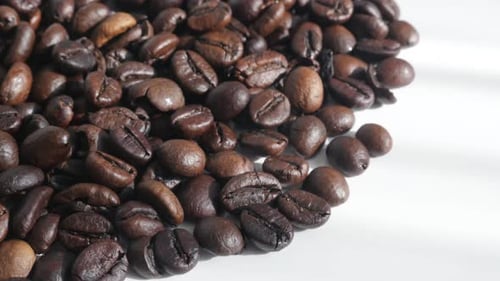 Pile of Rich Brown Coffee Beans on White