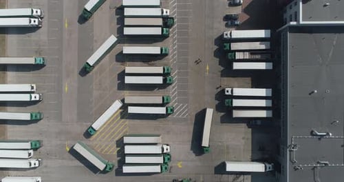 Buildings of Logistics Center, Warehouses Near the Highway, View From Height, a Large Number