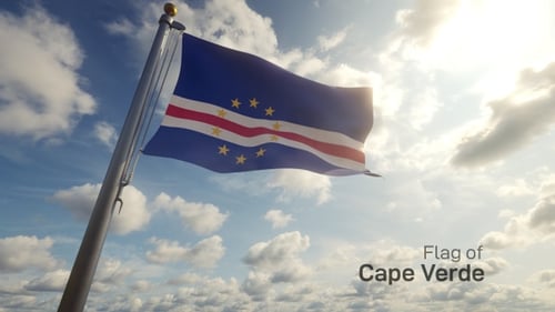 Cape Verde Flag Waving in Realistic Sky