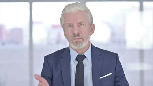 Senior Businessman Speaking and Gesturing in Office