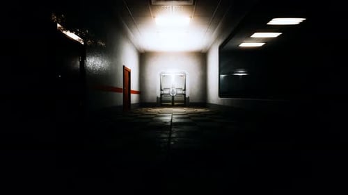 Empty Dark Hospital Laboratory Corridor