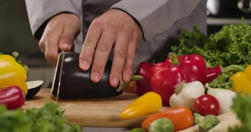 Slicing Eggplant in the Kitchen