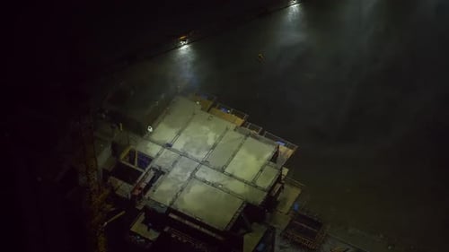 Construction Site Aerial View at Night