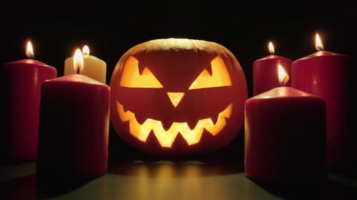 Scary Glowing Face of Halloween Pumpkin