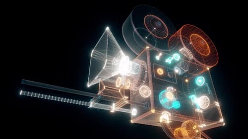 Animated Holographic Film Camera Wireframe