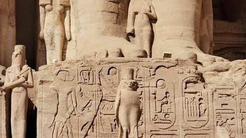 Aswan, Egypt : Great Abu Simbel temple of Pharaoh Ramses II in southern Egypt in Nubia next to Lake