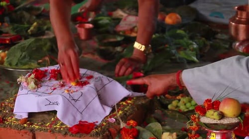 Religious Ceremony with Fruits and Flowers