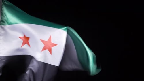 Nationalflagge von Syrien. Schwarzer Hintergrund.