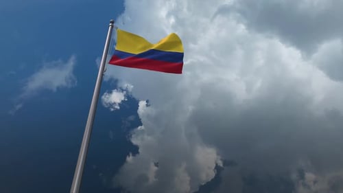 Animated Colombian Flag Waving Against Cloudy Sky