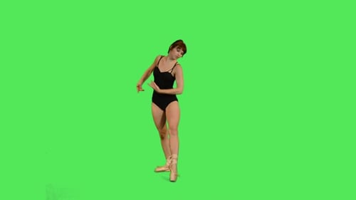 Ballet Dancer Performing Gracefully on Green Screen