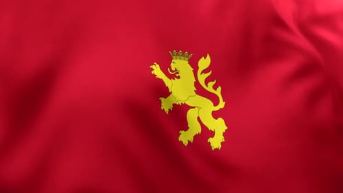 Animated Red Flag with Golden Crowned Lion Waving