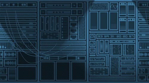 High-Tech Data Network Interface with Animated Digital Elements