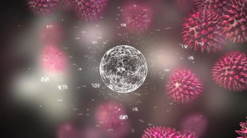 Spinning globe with data connections and bactera in free falling