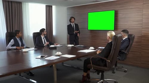 Business Presentation with Green Screen in Conference Room