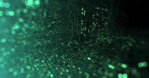 Abstrakte digitale Stadt. Digitale Leiterplatte, Hauptplatine, Digitalchip.