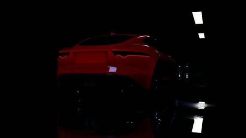 Luxury Sports Car Driving In The Dark Back View