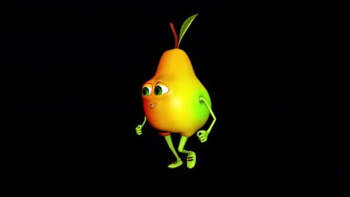 Cartoon Pear Runs Loop On Alpha Channel